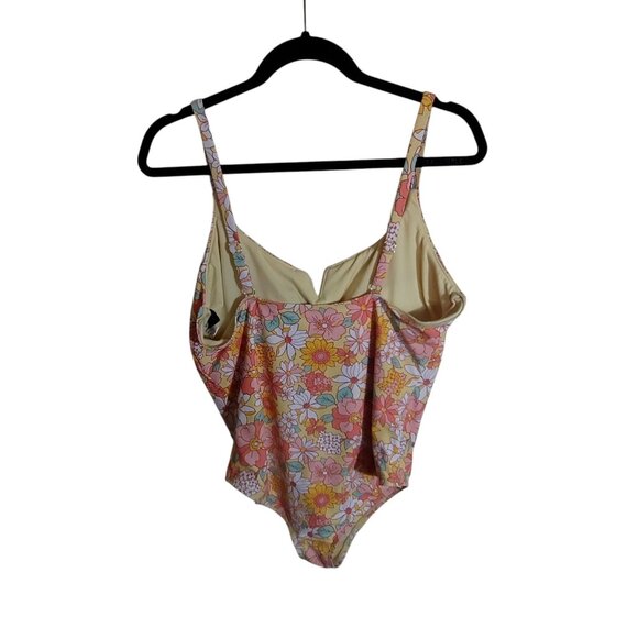 Allure By Img Swimsuit Womens Size 2X Yellow Pink Floral Print One Piece - Picture 2 of 5